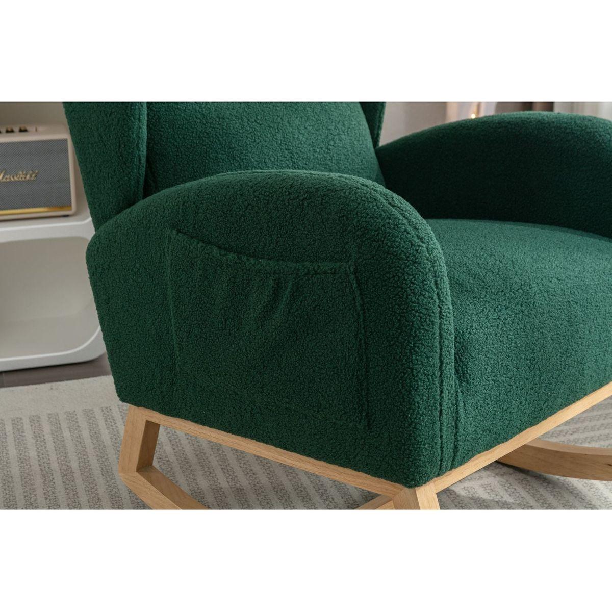 Teddy Fabric Rocking Chair With Packet Wood Legs,Green