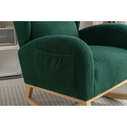 Teddy Fabric Rocking Chair With Packet Wood Legs,Green