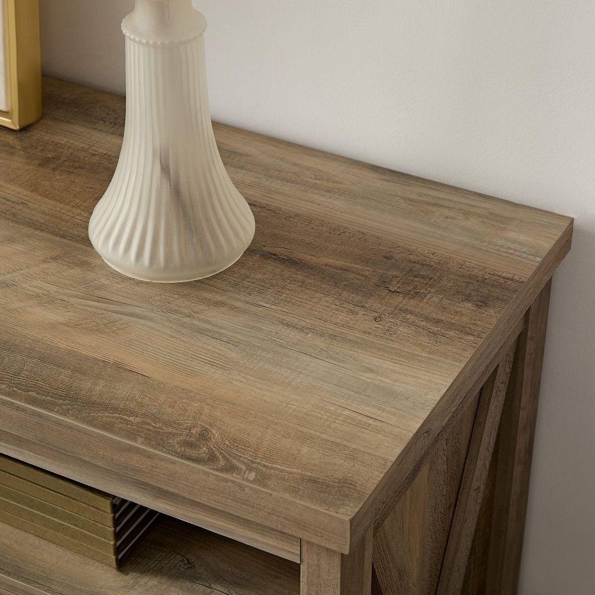 Farmhouse TV Media Stand, Large Barn Inspired Home Entertainment Console, with 18" Fireplace Insert, for TV Up to 65", with Open Shelves and Closed Cabinets, Gray Wash 57.87x15.75x30.31