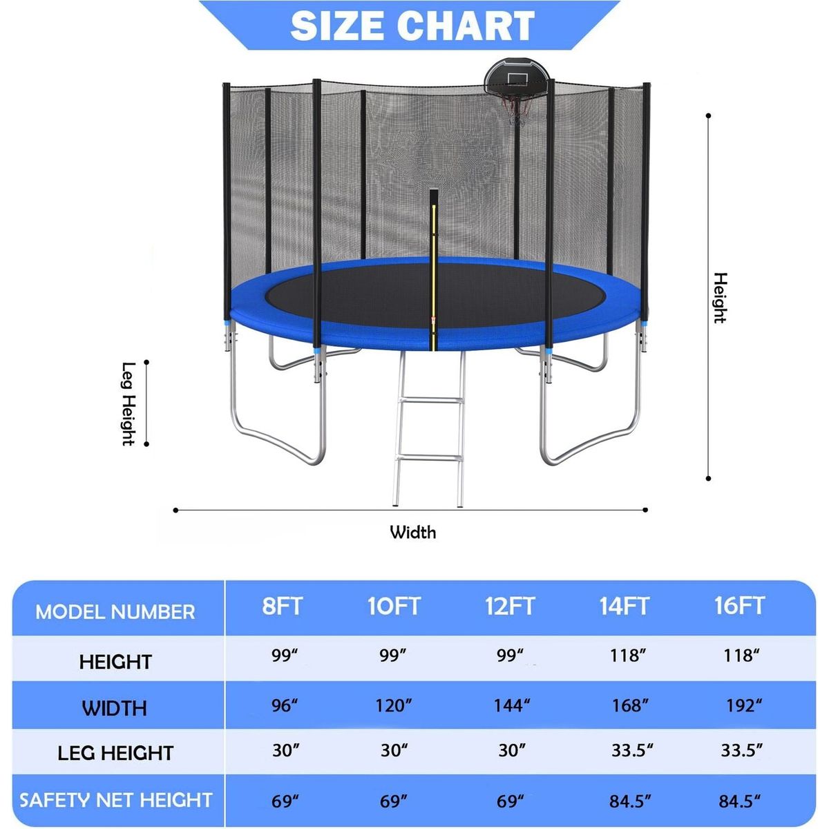 14 FT TRAMPOLINE OUTSIDE SAFETY NET WITH BASKETBALL HOOP