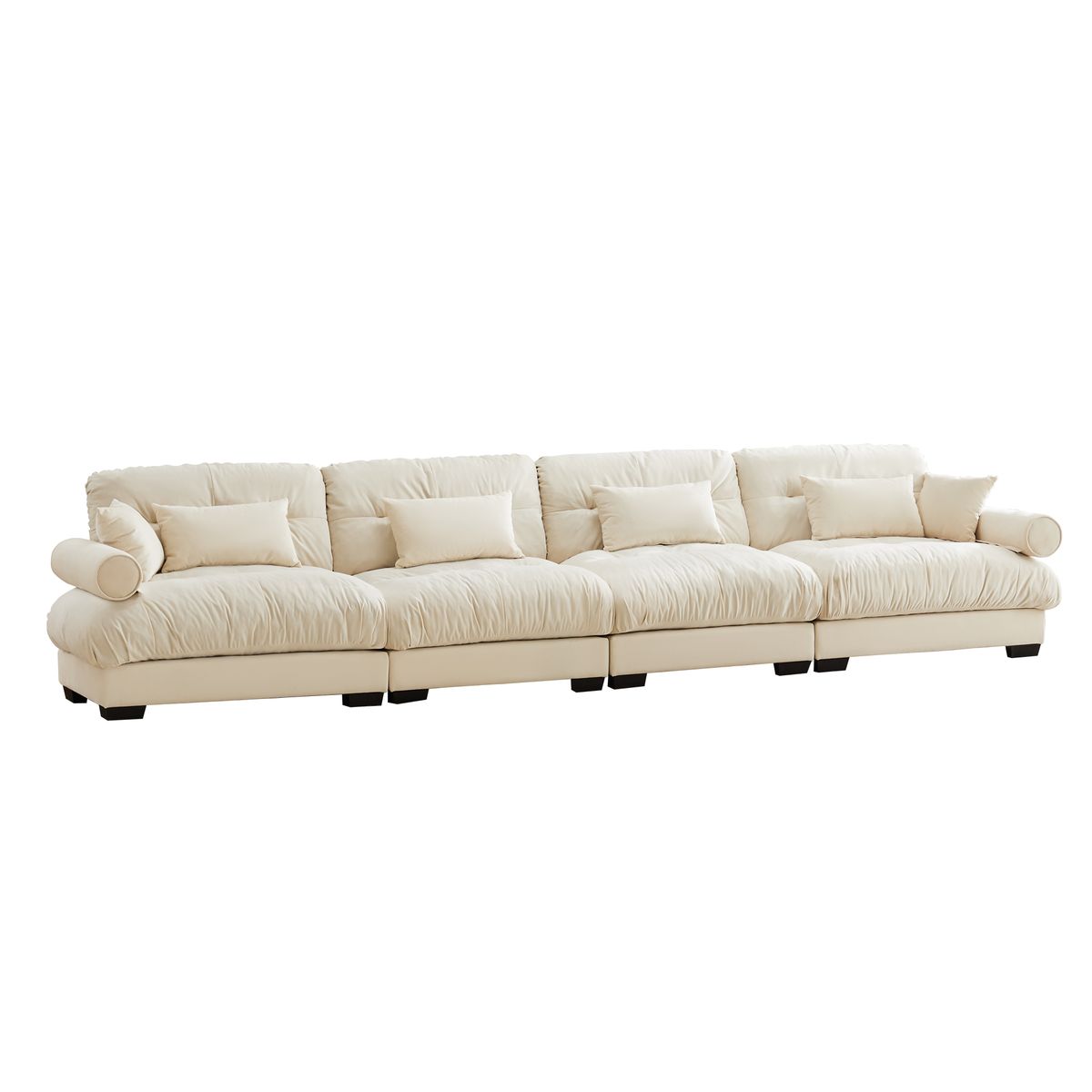 Super Comfort Oversized Modular Velvet Sectional Sofa with Ottoman, Cream