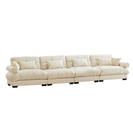 Super Comfort Oversized Modular Velvet Sectional Sofa with Ottoman, Cream