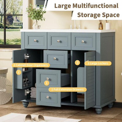 36" Bathroom Vanity Cabinet with Sink Combo Set, Undermount Resin Sink, Free Standing Vanity Set with 2 Drawers& Soft Closing Doors, Solid Wood Frame Bathroom Cabinet, Blue