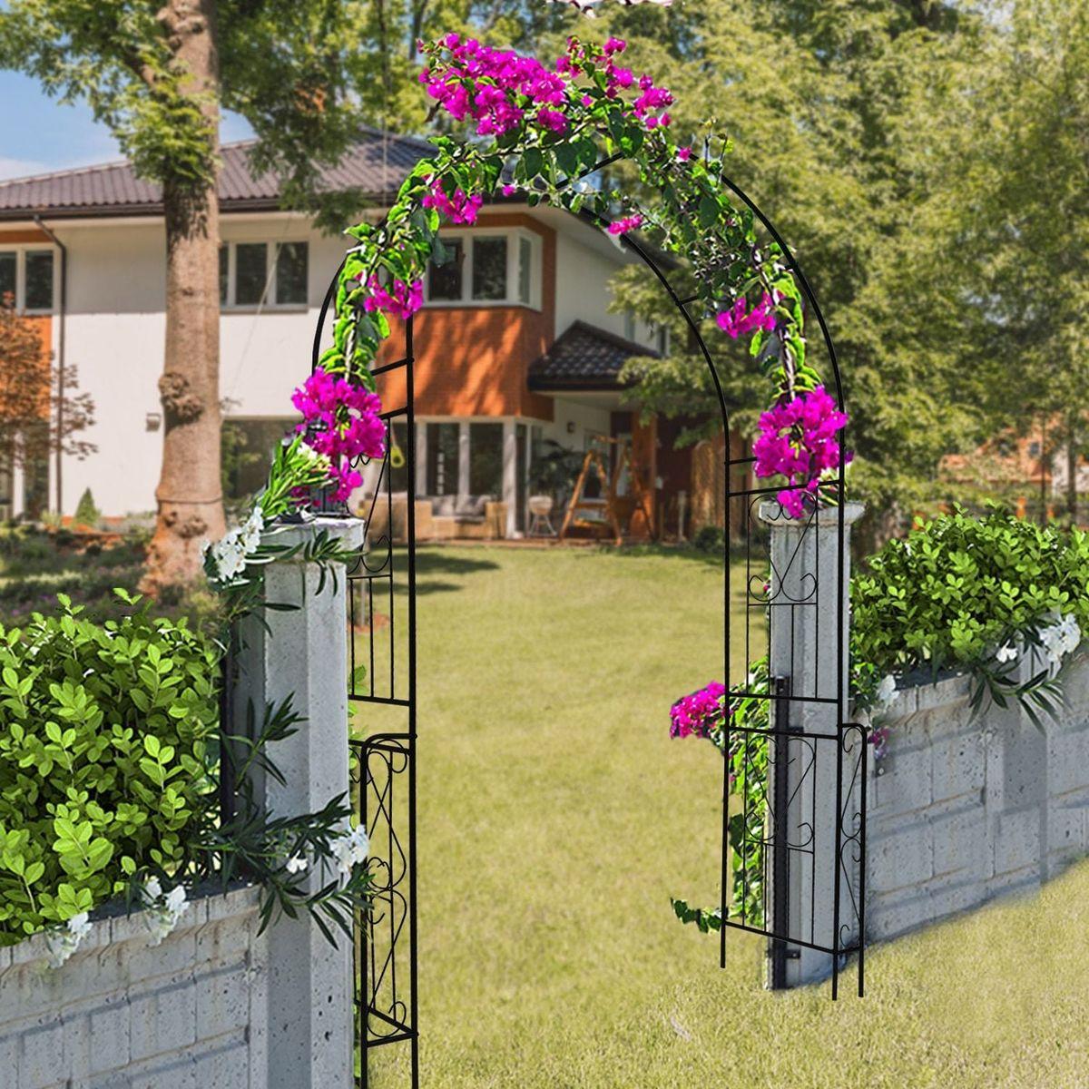 Metal Garden Arch W55" x H94.5" Garden Arbor Trellis Climbing Plants Support Rose Arch Outdoor Arch Black