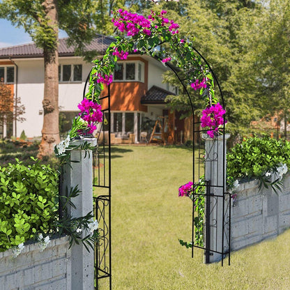 Metal Garden Arch W55" x H94.5" Garden Arbor Trellis Climbing Plants Support Rose Arch Outdoor Arch Black