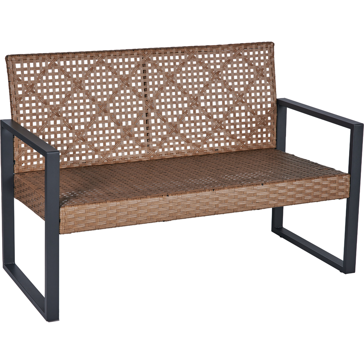4-Piece Patio Furniture Set Outdoor Balcony Porch Garden Backyard Lawn Furniture Acacia Wood Table Top, Morden Black and Light Brown