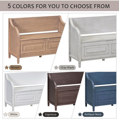 Rustic Style Solid wood Entryway Multifunctional Storage Bench with Safety Hinge (Espresso + Beige)