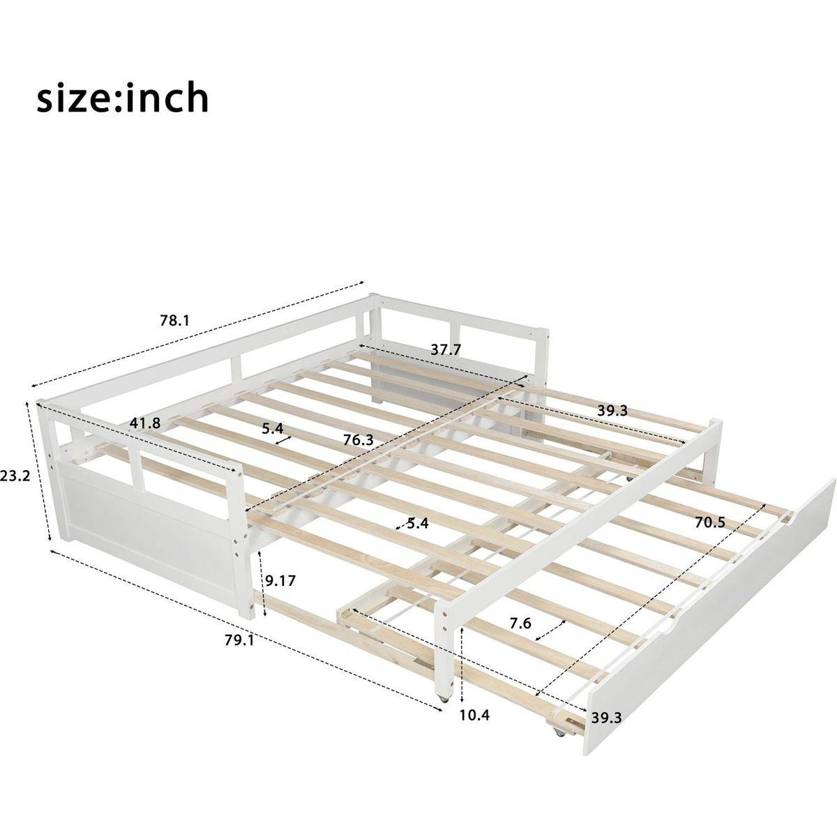 Extending Daybed with Trundle, Wooden Daybed with Trundle, White