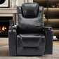 270 Degree Swivel PU Leather Power Recliner Individual Seat Home Theater Recliner with Surround Sound, Cup Holder, Removable Tray Table, Hidden Arm Storage for Living Room, Black