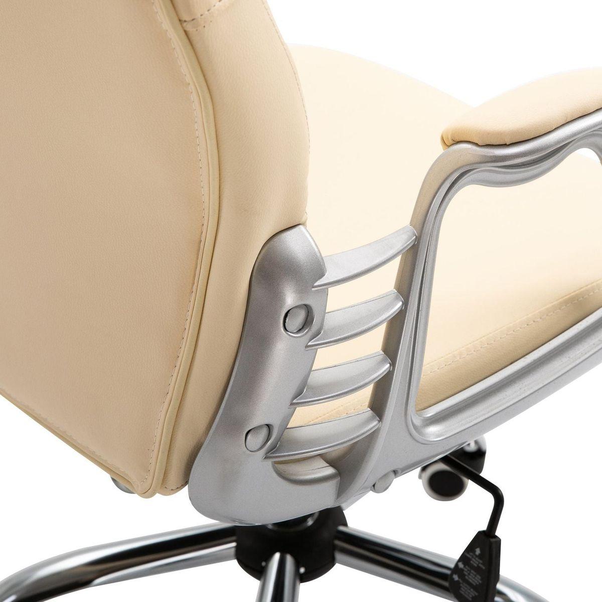 PU Leather Home Office Chair, Button Tufted Desk Chair with Padded Armrests, Adjustable Height and Swivel Wheels, Beige