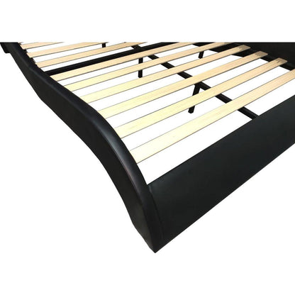 Faux Leather Upholstered Platform Bed Frame with led lighting, Bluetooth connection to play music control, Backrest vibration massage, Curve Design, Wood Slat Support, Exhibited Speakers,Queen