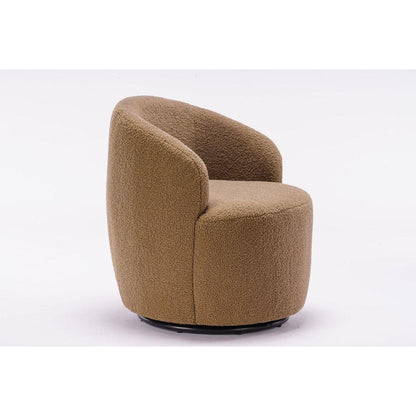 Teddy Fabric Swivel Accent Armchair Barrel Chair With Black Powder Coating Metal Ring,Coffee Brown