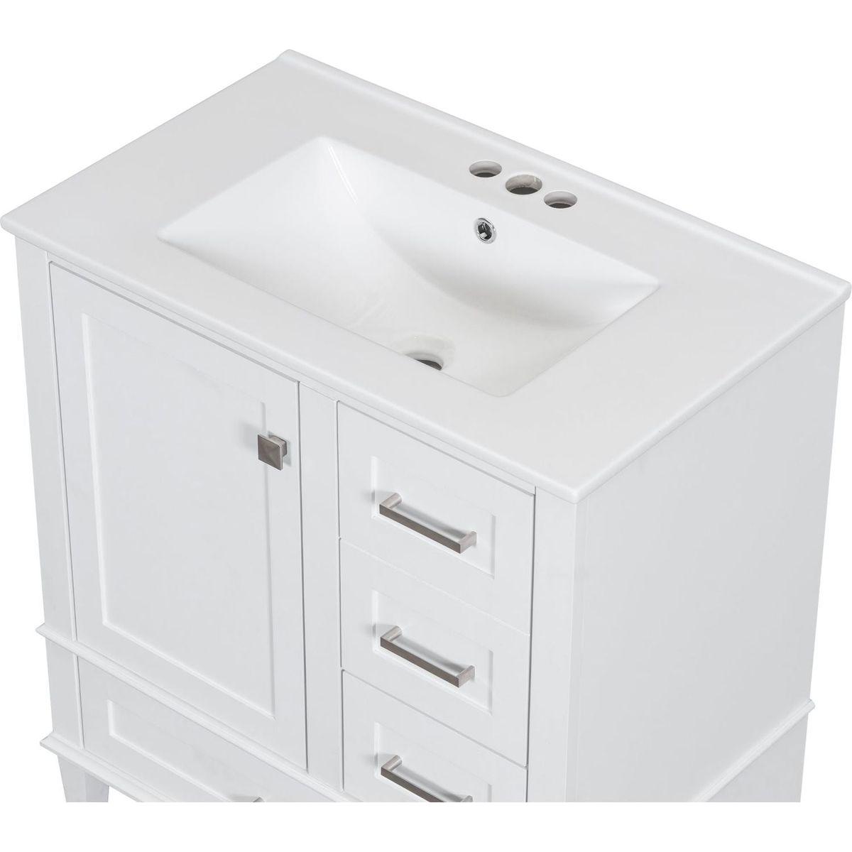 30" Bathroom Vanity, Modern Bathroom Cabinet with Sink Combo Set, Bathroom Storage Cabinet with a Soft Closing Door and 3 Drawers, Solid Wood Frame(White)