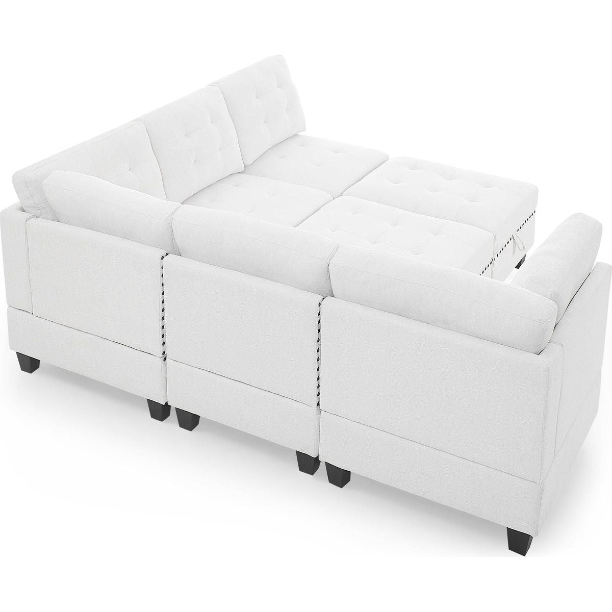 L shape Modular Sectional Sofa,DIY Combination,includes Three Single Chair, Two Corner and Two Ottoman,Ivory Chenille