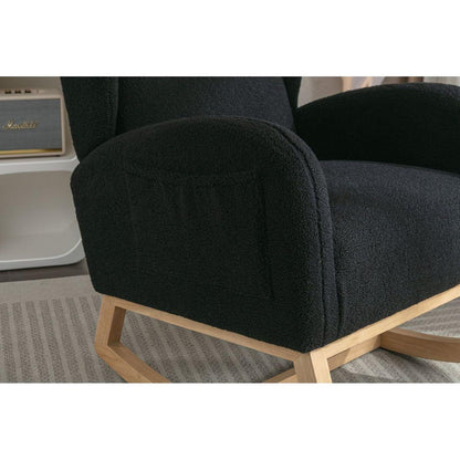 Teddy Fabric Rocking Chair With Packet Wood Legs,Black
