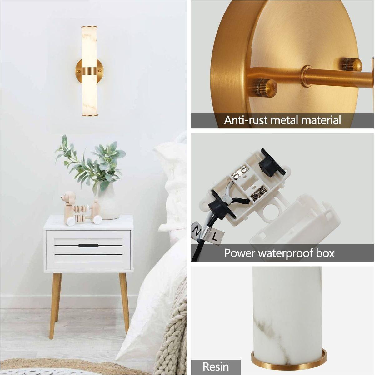 Golden and Elegant Resin Wall Sconce,Set of 2,Modern Vertical Light Fixture for Bathrooms, Hallways, and Bedrooms (Only Inoor)