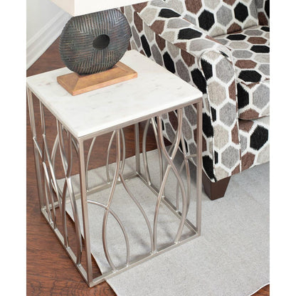 Kameral Square Marble End Table with Stainless Steel Base
