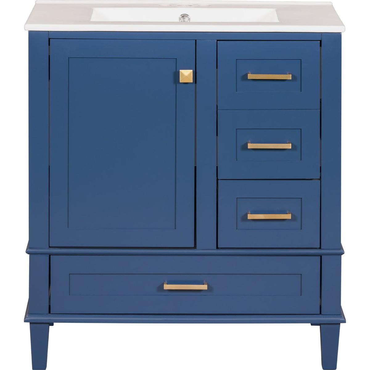 30" Bathroom Vanity, Modern Bathroom Cabinet with Sink Combo Set, Bathroom Storage Cabinet with a Soft Closing Door and 3 Drawers, Solid Wood Frame(Blue)