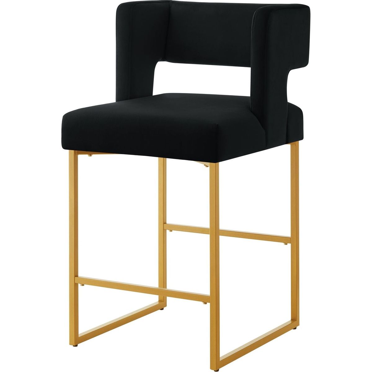 Modern Fashion Counter Height Bar Stools with Unique Square Open Backrest, Set of 2 Versatile Bar Chairs with Sturdy Iron Legs, 26" H Counter Height Chairs for kitchen islands, Black/Gold