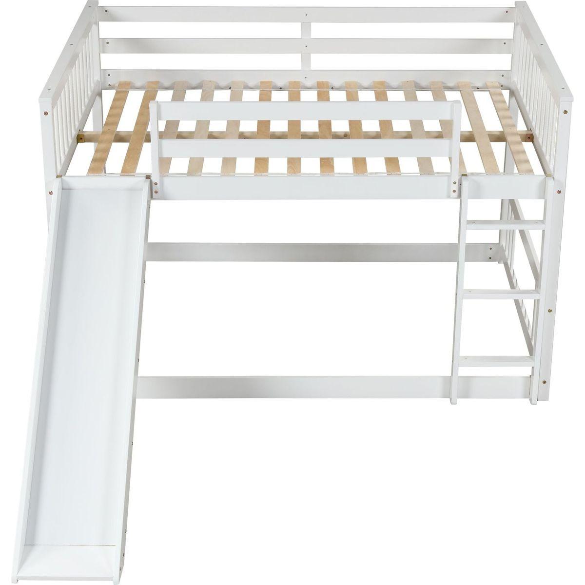 Full over Full Bunk Bed with Slide and Ladder in White Color