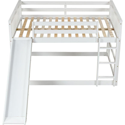 Full over Full Bunk Bed with Slide and Ladder in White Color