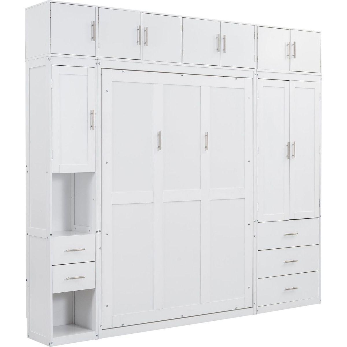 Full Size Murphy Bed with Lockers and Wardrobes, With installation video, White