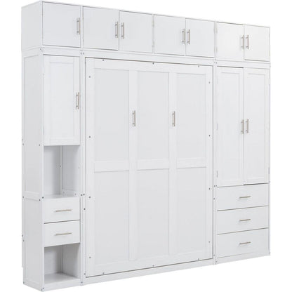 Full Size Murphy Bed with Lockers and Wardrobes, With installation video, White