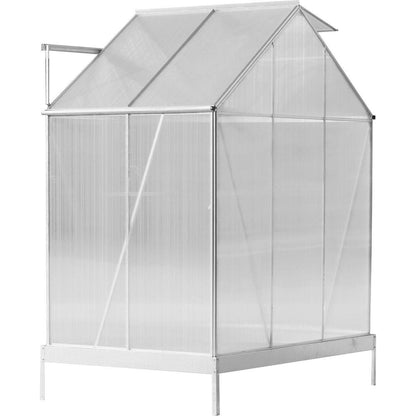 6.3'x4.2'x7' Polycarbonate Greenhouse, Heavy Duty Outdoor Aluminum Walk-in Green House Kit with Rain Gutter, Vent and Door for Backyard Garden, color aluminium