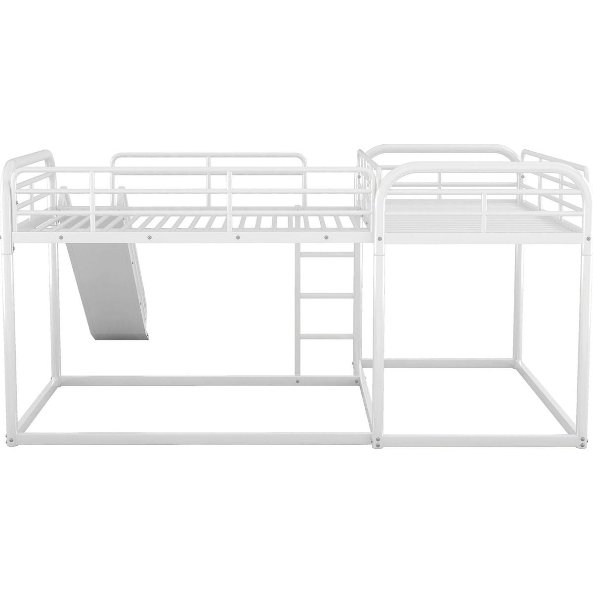 Full and Twin Size L-Shaped Bunk Bed with Slide and Short Ladder, White