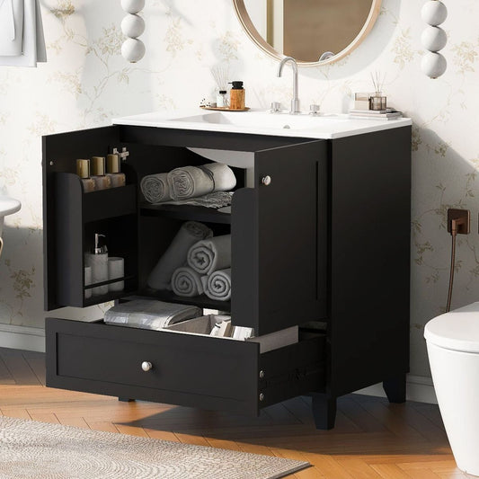 30" Black Bathroom Vanity Set with Ceramic Sink and Ample Storage Space - Ideal for Small Bathrooms