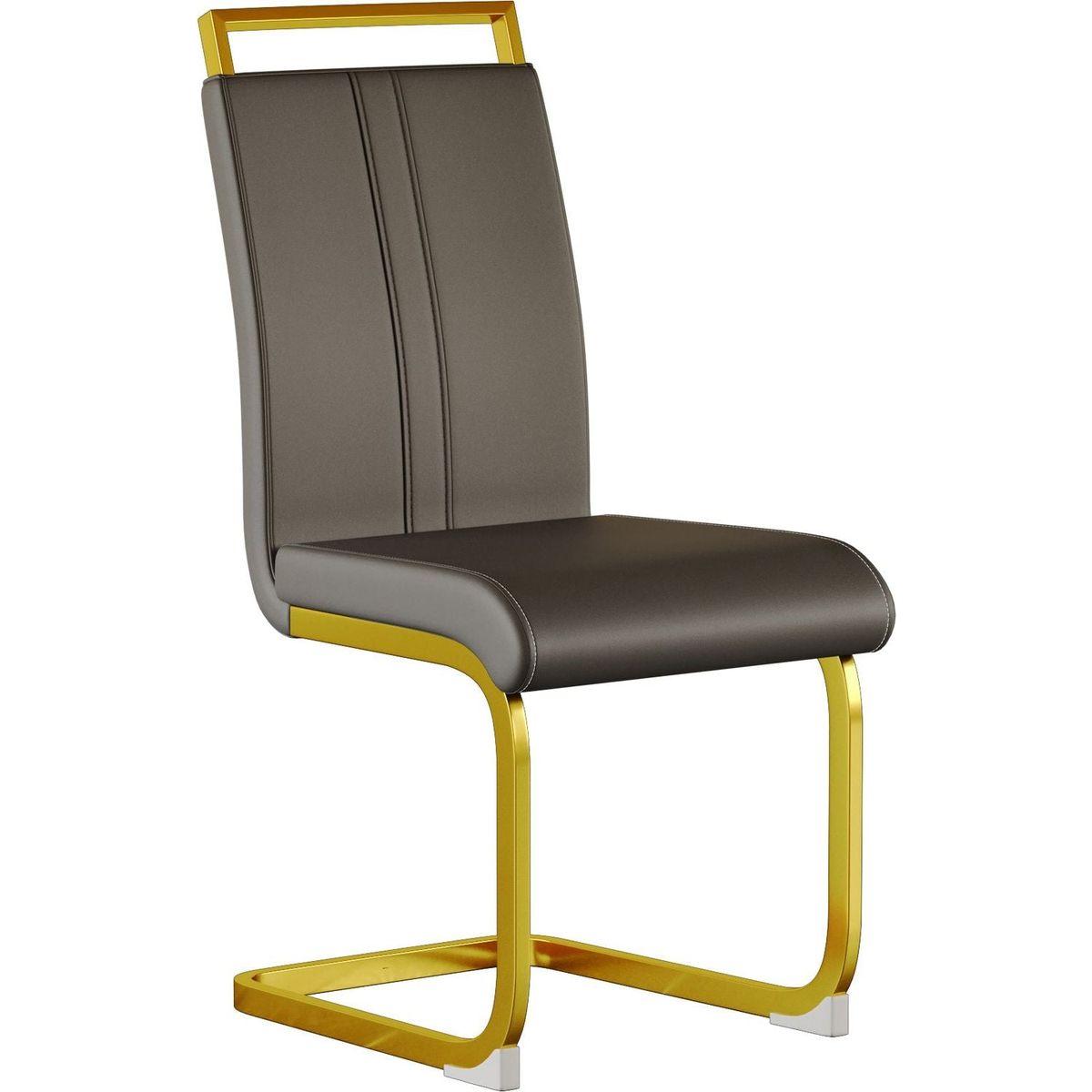 Modern Dining Chairs,PU Faux Leather High Back Upholstered Side Chair with C-shaped Tube. Plating Golden Metal Legs for Dining Room Kitchen Vanity Patio Club Guest Office Chair (Set of 4) (Grey+PU)