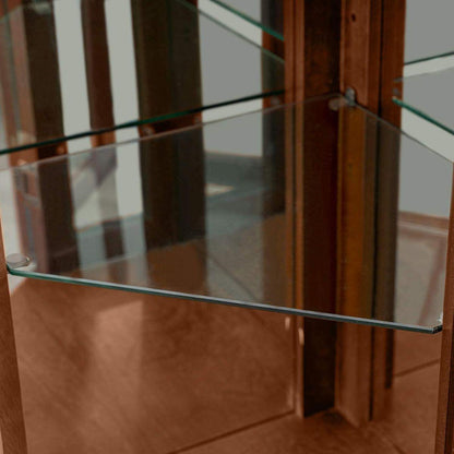 Corner Curio Cabinet with Lights, Adjustable Tempered Glass Shelves, Mirrored Back, Display Cabinet,Walnut