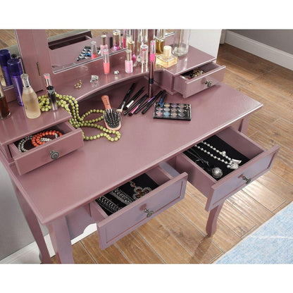 Sanlo Wooden Vanity Make Up Table and Stool Set, Rose Gold