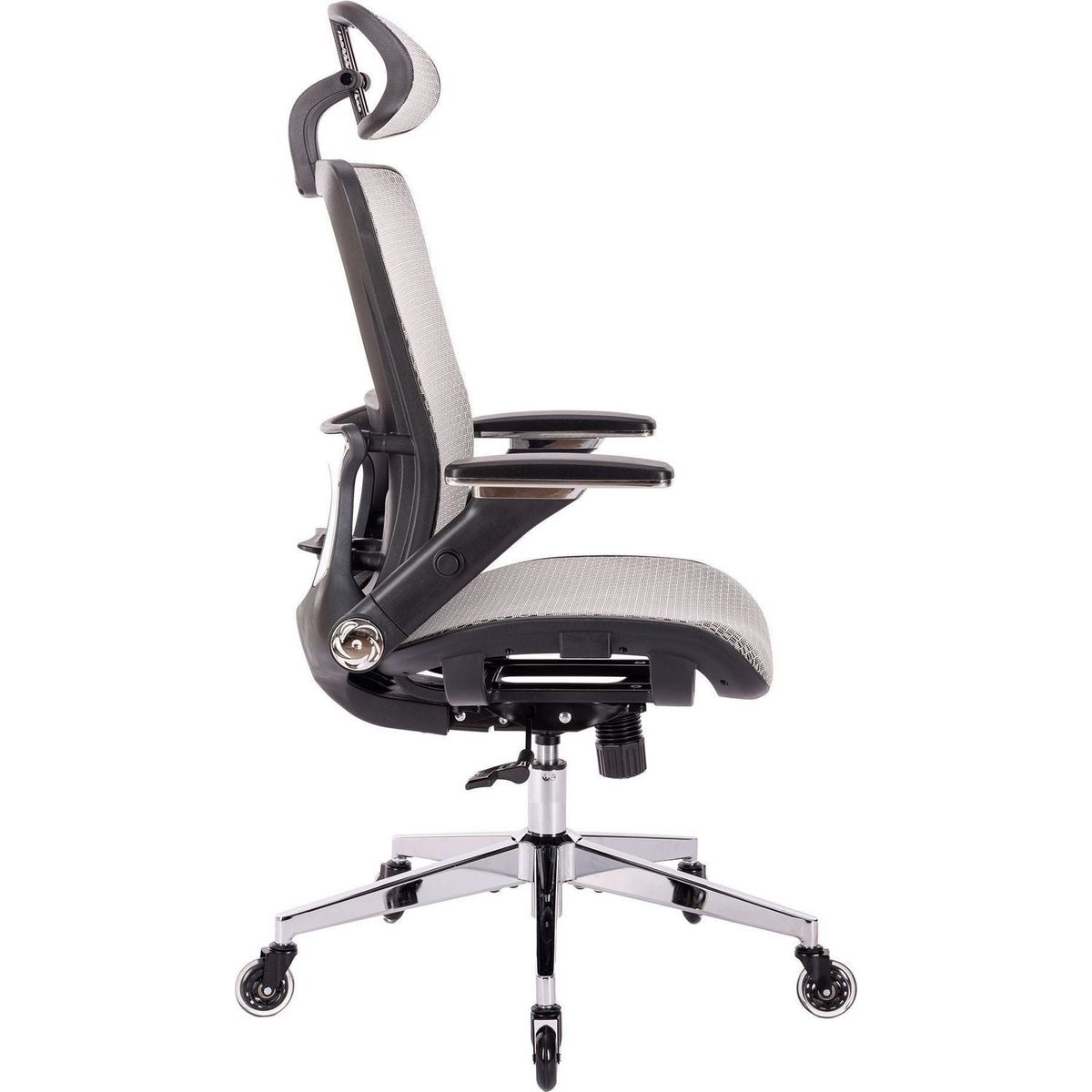 GREY Ergonomic Mesh Office Chair, High Back - Adjustable Headrest with Flip-Up Arms, Tilt and lock Function, Lumbar Support and blade Wheels, KD chrome metal legs