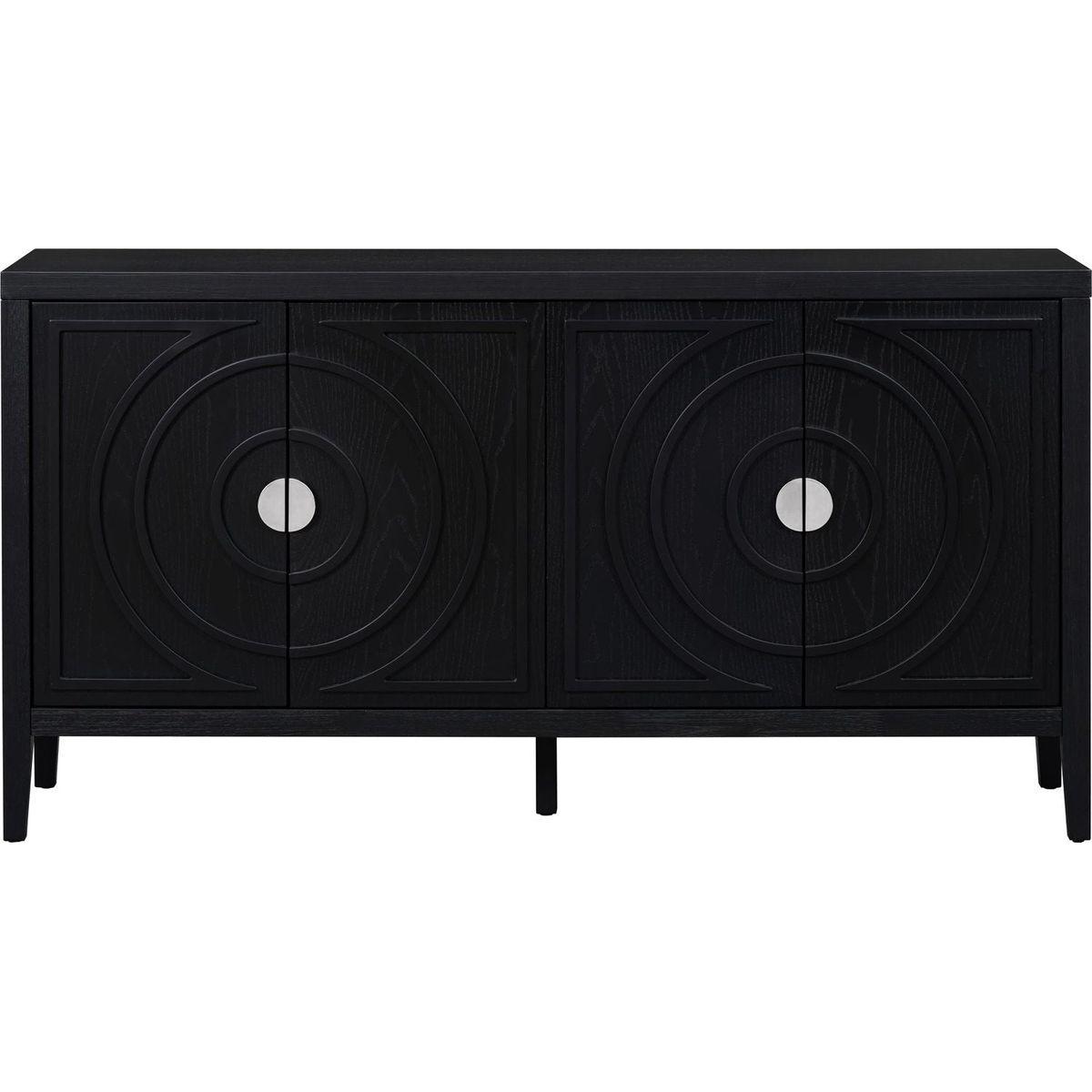 Retro Sideboard door with Circular Groove Design Round Metal Door Handle for Entrance, Dining Room, Living Room (Black)