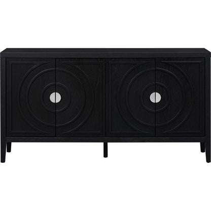 Retro Sideboard door with Circular Groove Design Round Metal Door Handle for Entrance, Dining Room, Living Room (Black)