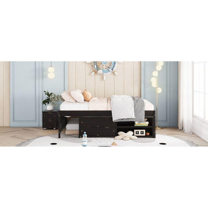 Versatile Full Bed with Trundle,Under bed Storage Box and Nightstand .Espresso