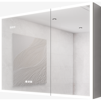 Bathroom Medicine Cabinet with Lights, 36x24 Inch LED Medicine Cabinet with Mirror, Double Door Lighted Medicine Cabinet with Defogger, Dimmer, Clock & Temp Display, 2 Outlets & USB Ports