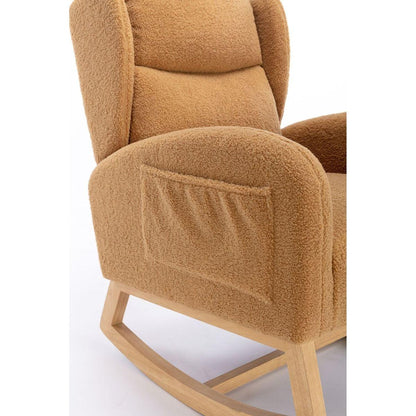 Teddy Fabric Rocking Chair With Packet Wood Legs,Khaki