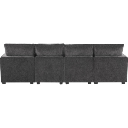 110x29" Modern Modular Sofa, 4 Seat Chenille Sectional Couch Set with 2 Pillows Included, Freely Combinable Indoor Funiture for Living Room, Apartment, Office, 2 Colors