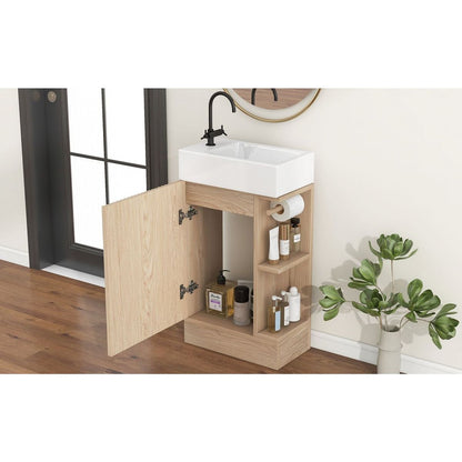 18.6" Bathroom Vanity with Sink, Bathroom Vanity Cabinet with Two-tier Shelf, Left or Right Orientation, Natural