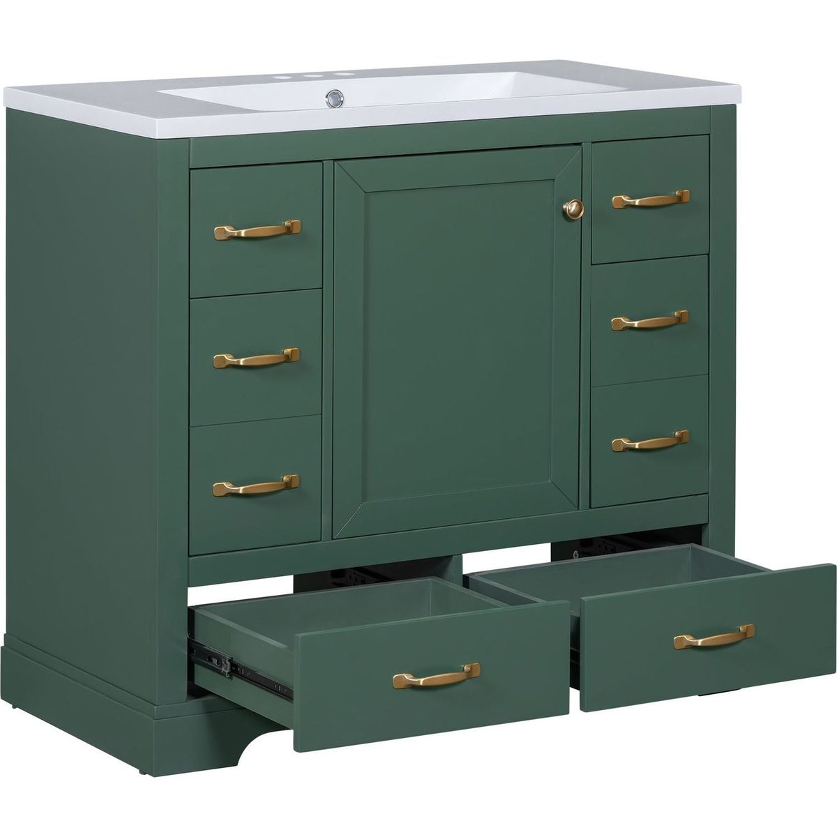 36" Bathroom Vanity with Sink Combo, Six Drawers, Multi-Functional Drawer Divider, Adjustable Shelf, Green