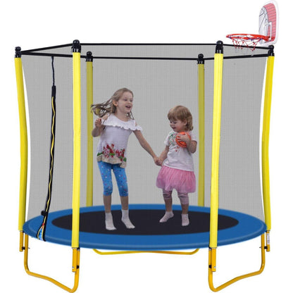 5.5FT Trampoline for Kids - 65" Outdoor & Indoor Mini Toddler Trampoline with Enclosure, Basketball Hoop and Ball Included