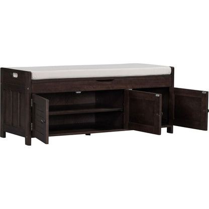 Storage Bench with 3 Shutter-shaped Doors, Shoe Bench with Removable Cushion and Hidden Storage Space (Espresso