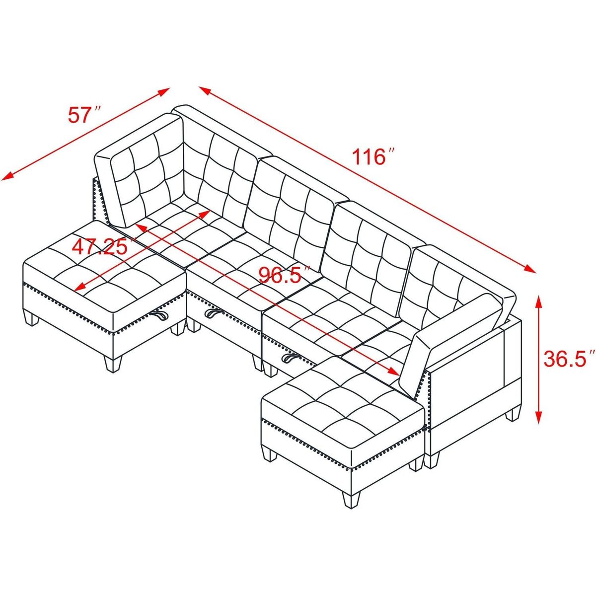 U shape Modular Sectional Sofa,DIY Combination,includes Two Single Chair, Two Corner and Two Ottoman,Navy Chenille