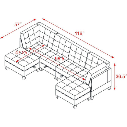 U shape Modular Sectional Sofa,DIY Combination,includes Two Single Chair, Two Corner and Two Ottoman,Navy Chenille