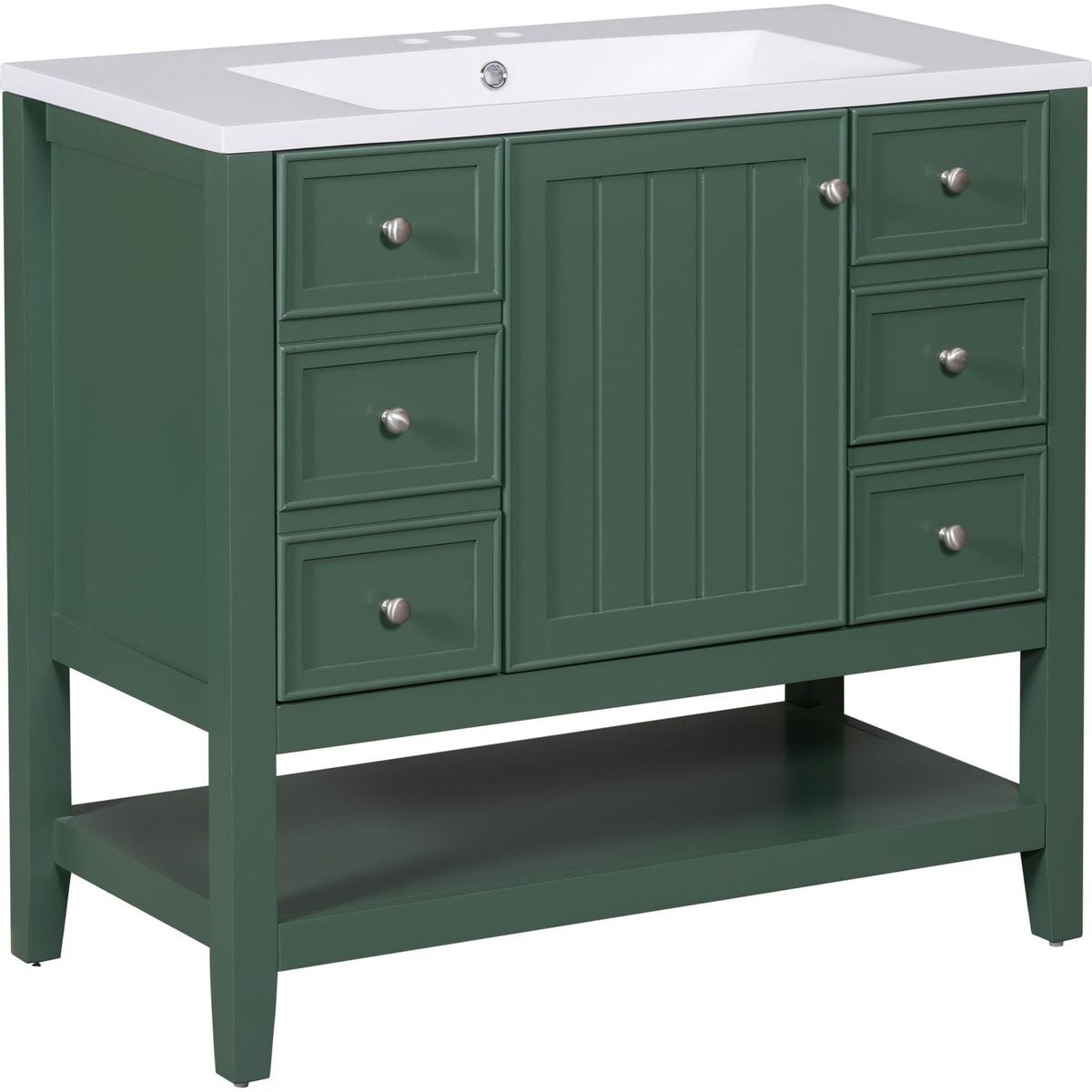 36" Bathroom Vanity with Sink Combo, One Cabinet and Three Drawers, Solid Wood and MDF Board, Green