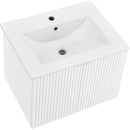 24" Floating Wall Mounted Bathroom Vanity with White Porcelain Sink and Soft Close Doors