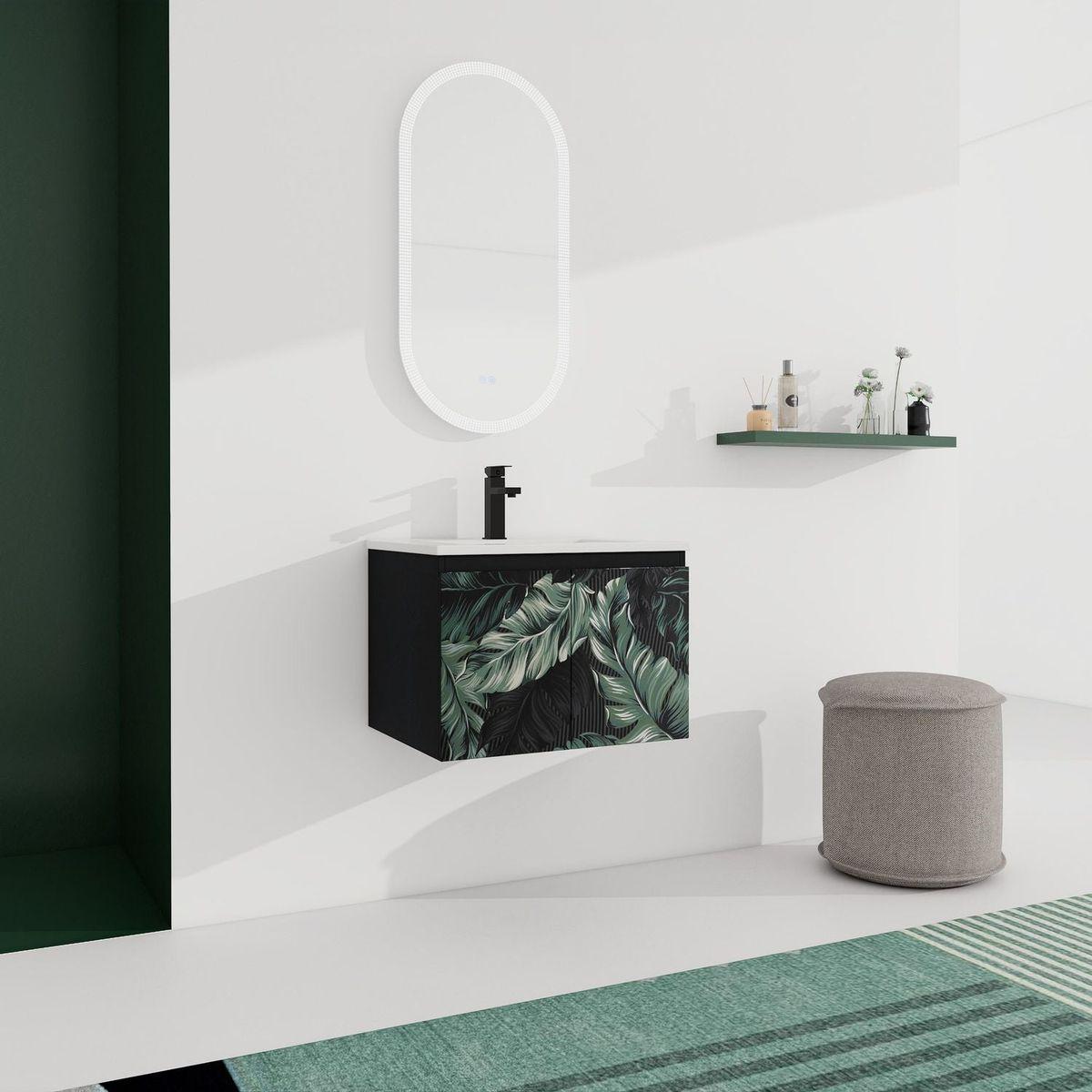 24" Floating Wall-Mounted Bathroom Vanity With Ceramics Sink & Soft-Close Cabinet Door, KD-Package