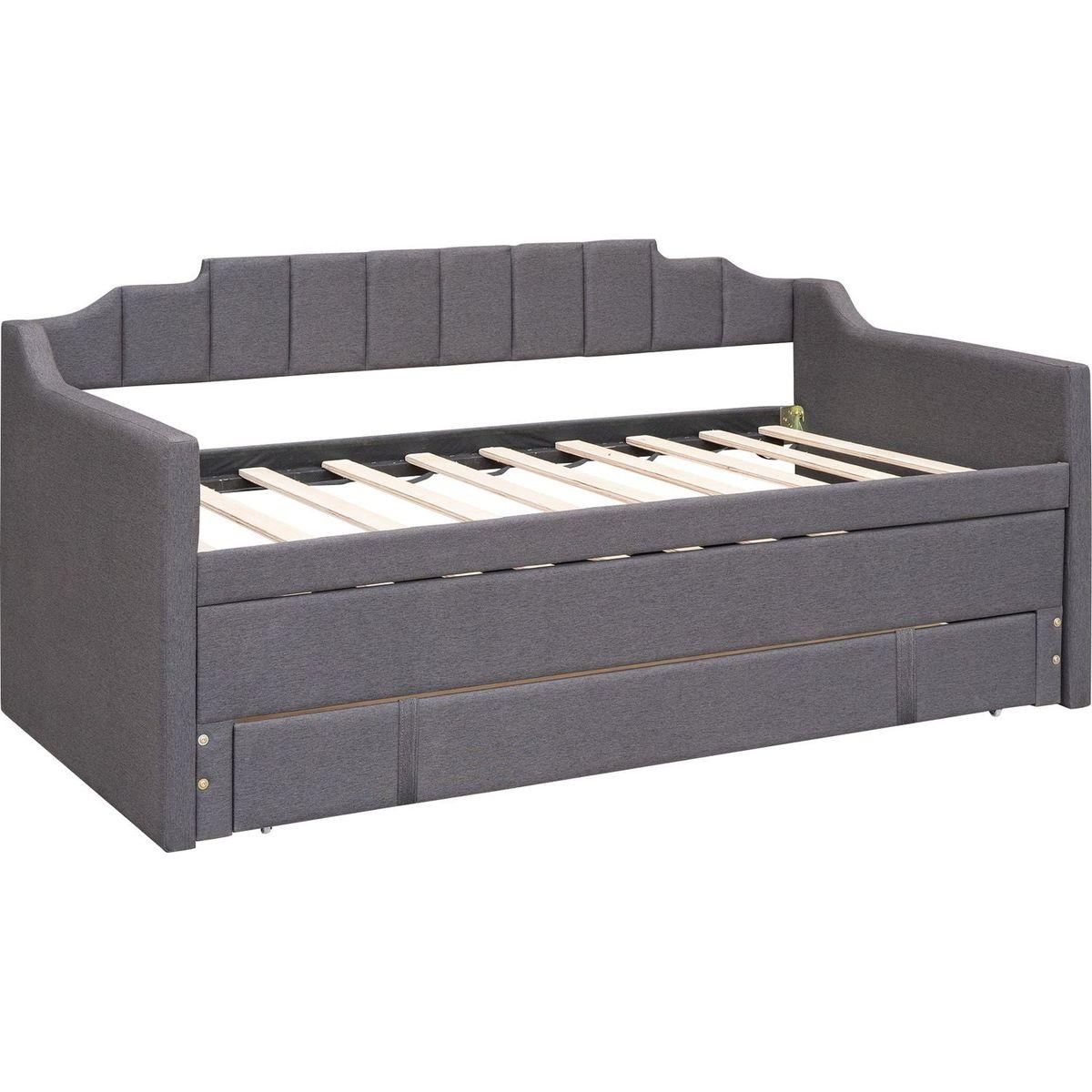 Twin Size Upholstered Daybed with Trundle and Three Drawers,Grey
